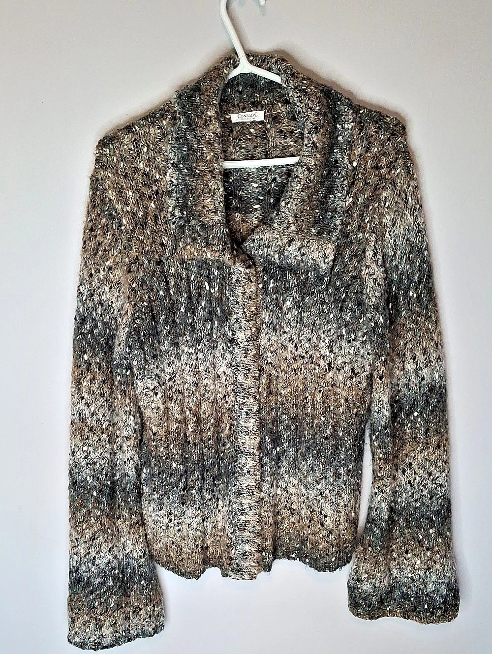 Conrad C Textured Cardigan in Brown & Gray Like New